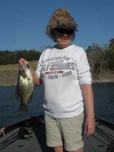 Wife with another 2 lb crappie at Table Rock, 2013