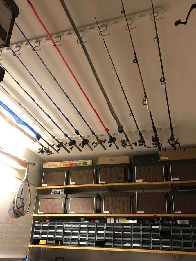 DIY ceiling mounted rod rack - Fishing Rods, Reels, Line, and