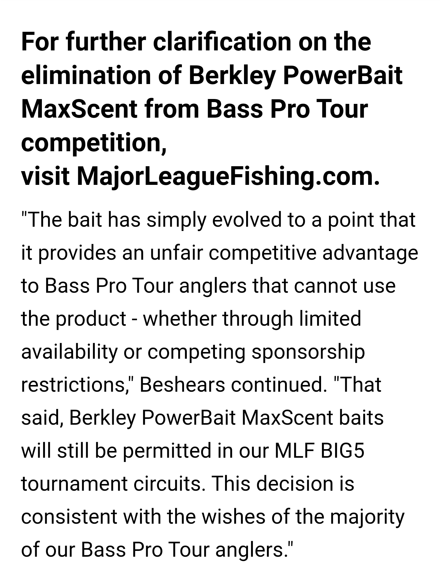 MLF Bass Pro Tour Bans Berkley PowerBait MaxScent - Fishing Tackle
