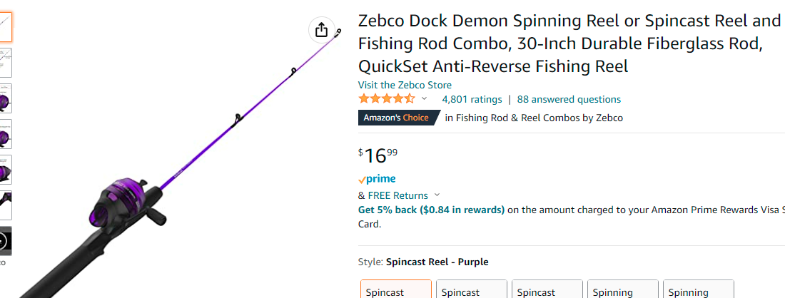  Zebco Dock Demon Spincast Reel and Fishing Rod Combo