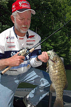 Pickwick Lake Guide Roger Stegall prefers the consistent fishing on the main lake for summertime smallmouth rather than the hit-or-miss action in the tailrace section of his home reservoir.