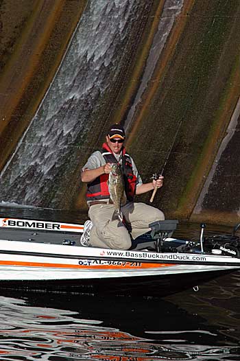 Jimmy Mason catches bass in front of and behind current breaks in the tailraces of his home waters.