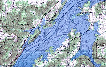 An example of a mytopo.com map showing the contour lines in Lake Guntersville.