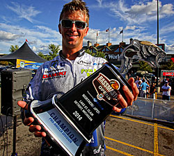 While his competitors were fishing deep, Bassmaster Elite Series angler Chad Pipkens went shallow and found enough smallmouth to win the 2014 Bassmaster Northern Open on Lake St. Clair. Photo courtesy of B.A.S.S./James Overstreet