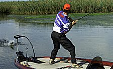 Mike hauls in a big bass.