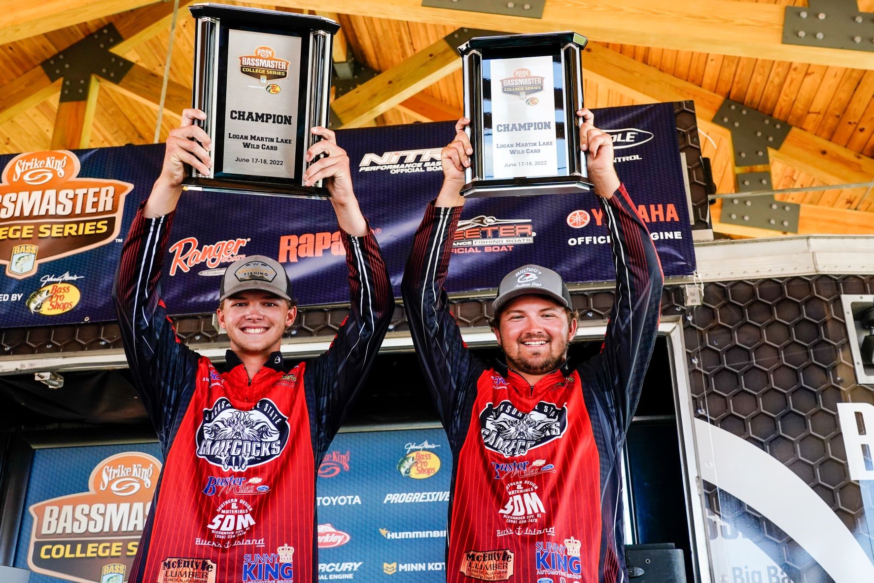 Lucas Smith and Dalton Mize of Jacksonville State University have won the 2022 Strike King Bassmaster College Series Wild Card on Logan Martin Lake presented by Bass Pro Shops with a two-day total of 28 pounds, 2 ounces. Photo by Kyle Jessie/B.A.S.S.