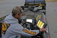 Iaconelli reviews ‘screen grabs’ he saved during five very long days of scouting Grand Lake in early December. His Uncle Don patiently rode along just ‘taking it all in’ on the exploratory trip.